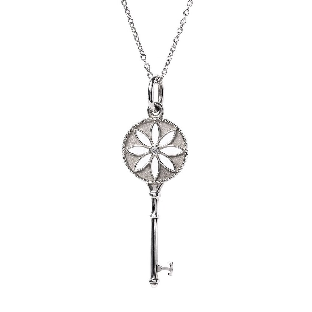 TIFFANY & CO | Sterling Silver Diamond Small Daisy Key Pendant Necklace